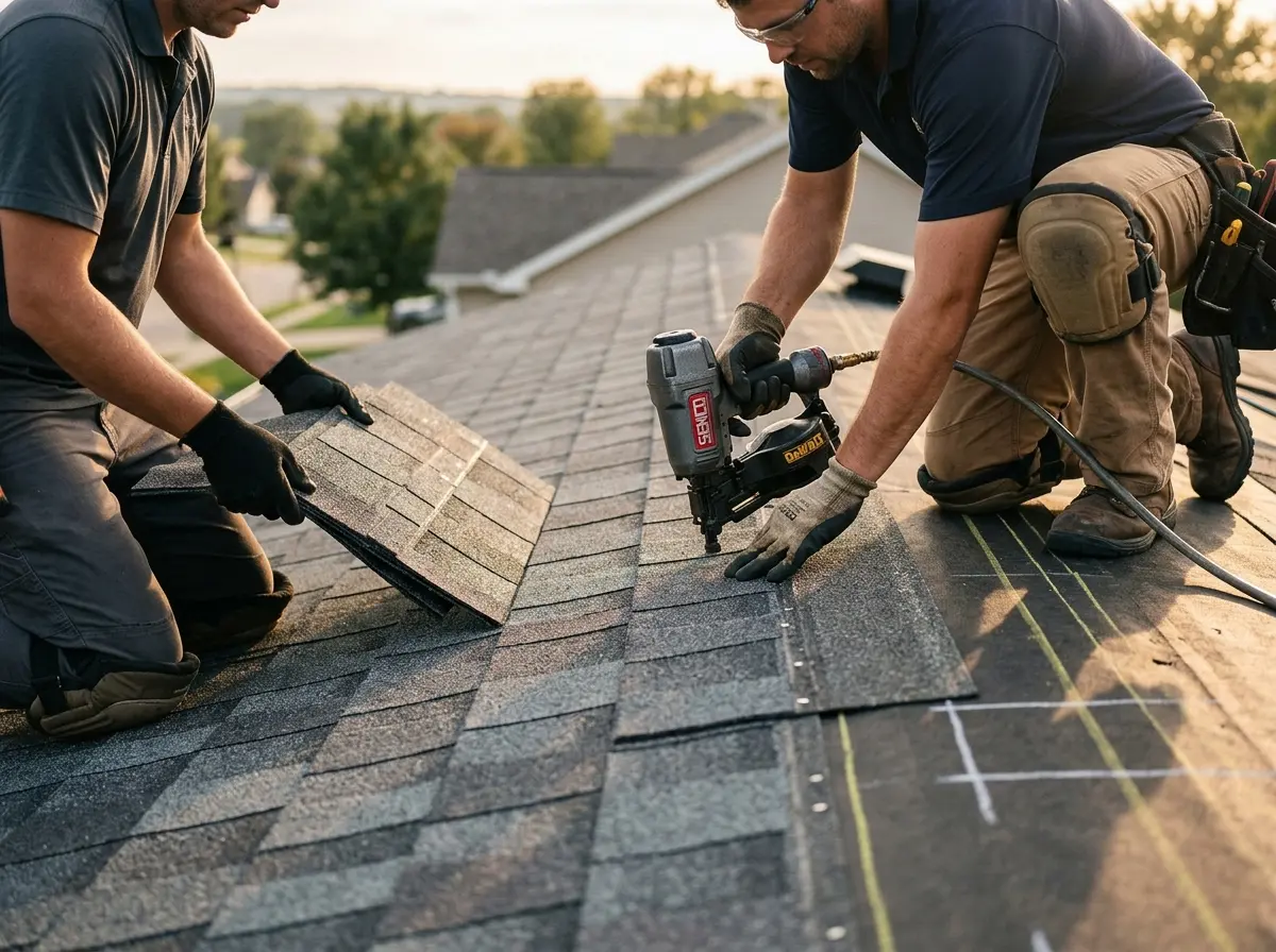 Professional roofer working on a residential roof in La Vista